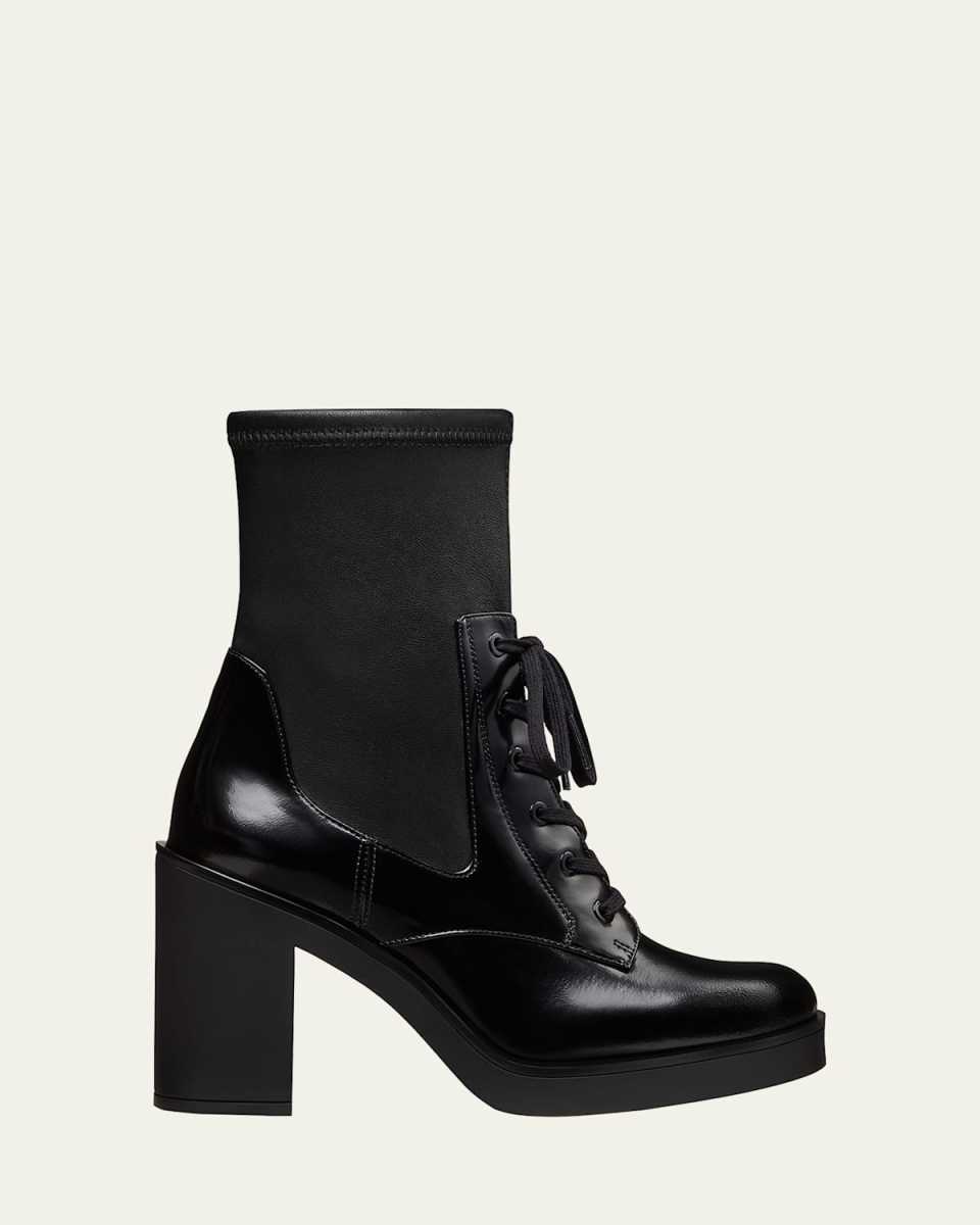 Everitt Stretch Leather Lace-Up Booties